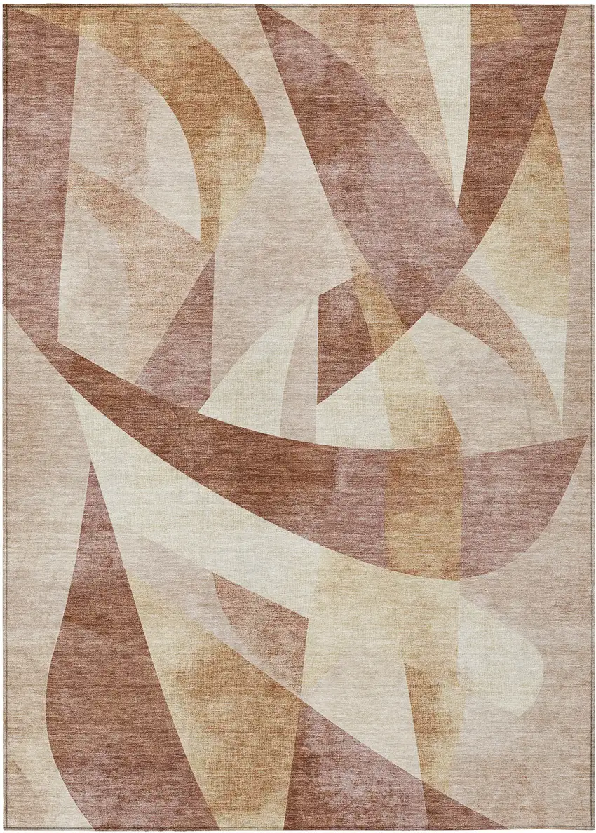 Rust And Ivory Abstract Washable Indoor Outdoor Area Rug Photo 1