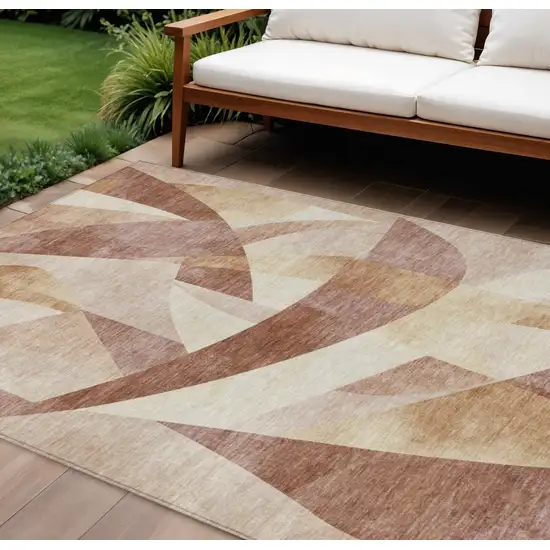 Rust And Ivory Abstract Washable Indoor Outdoor Area Rug Photo 2