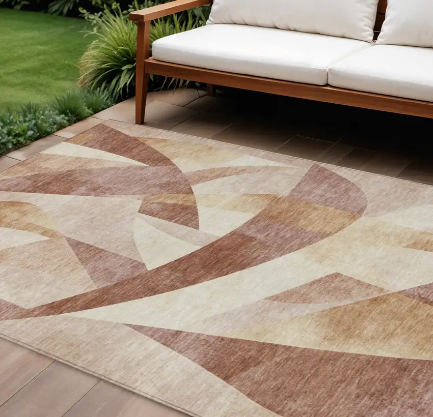 Rust And Ivory Abstract Washable Indoor Outdoor Area Rug Photo 2