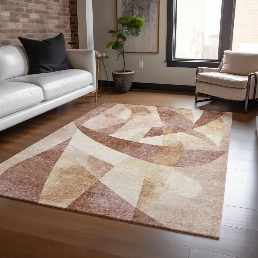 Rust And Ivory Abstract Washable Indoor Outdoor Area Rug Photo 7