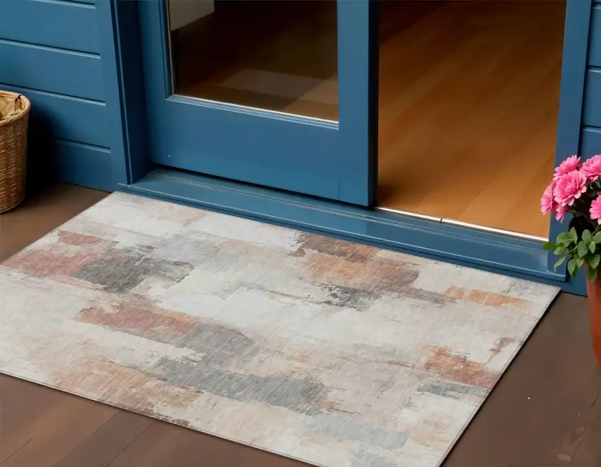 Rust And Ivory Abstract Washable Indoor Outdoor Area Rug Photo 2