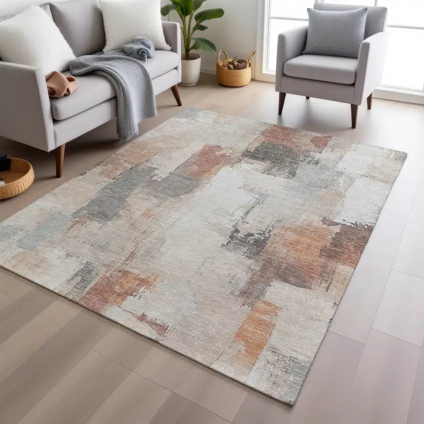 Rust And Ivory Abstract Washable Indoor Outdoor Area Rug Photo 6