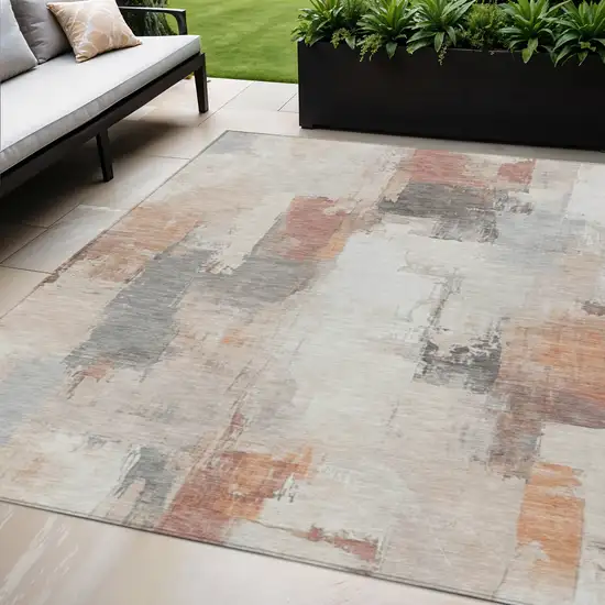 Rust And Ivory Abstract Washable Indoor Outdoor Area Rug Photo 2
