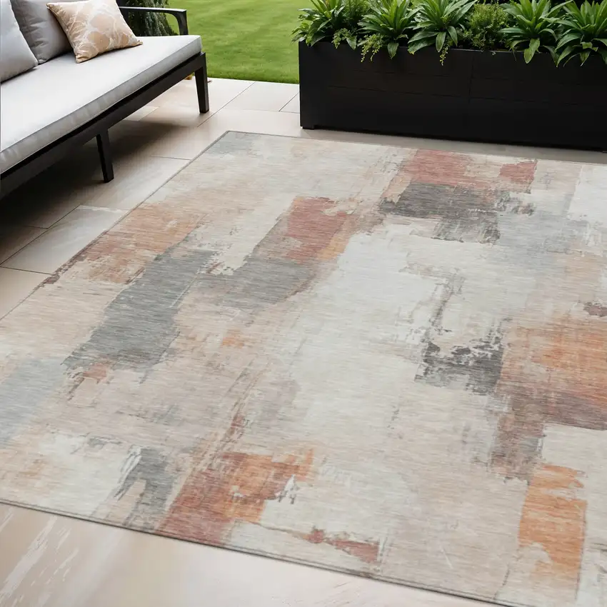 Rust And Ivory Abstract Washable Indoor Outdoor Area Rug Photo 2