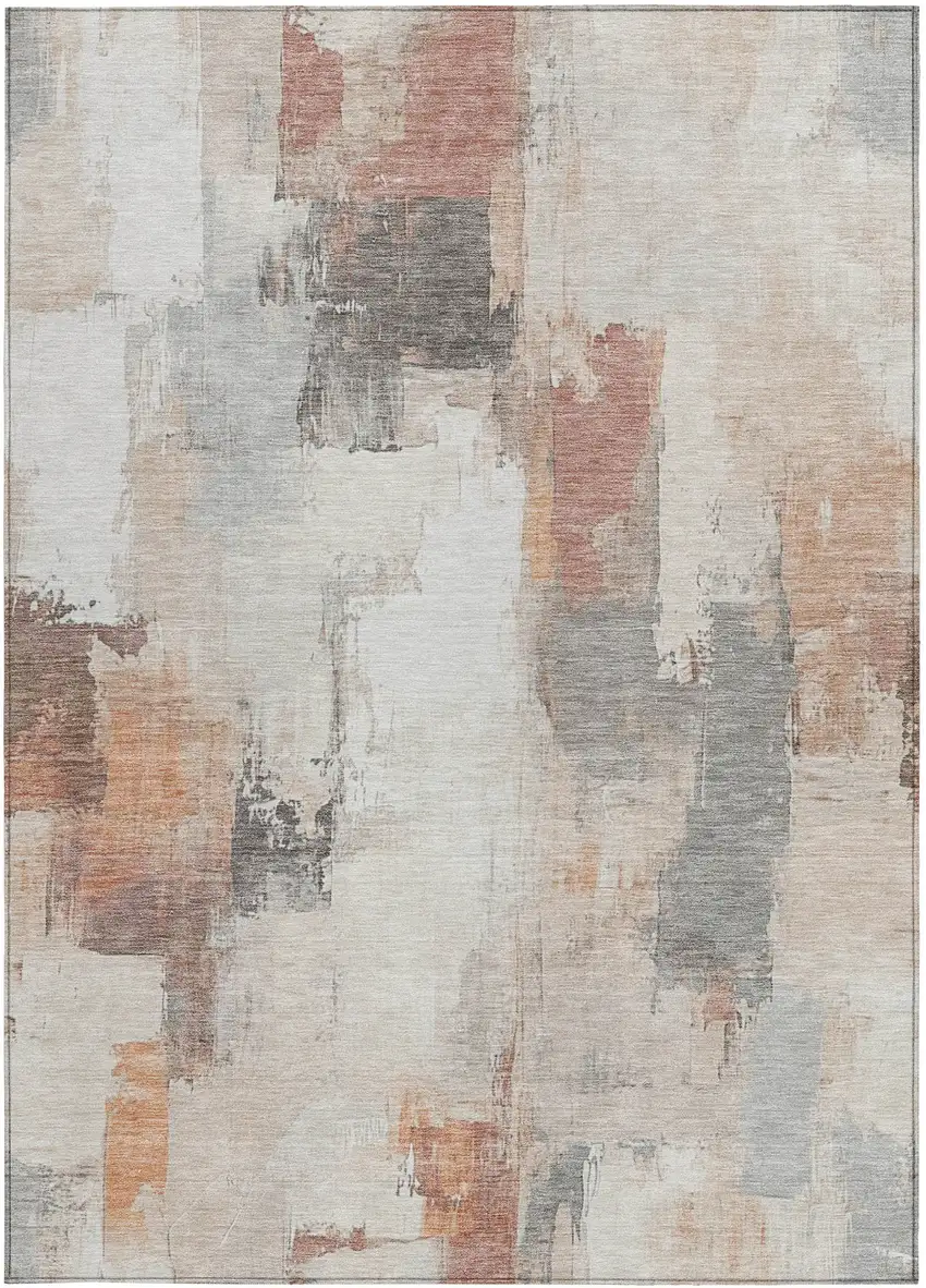 Rust And Ivory Abstract Washable Indoor Outdoor Area Rug Photo 1