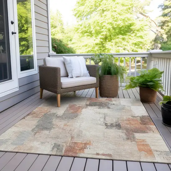 Rust And Ivory Abstract Washable Indoor Outdoor Area Rug Photo 8