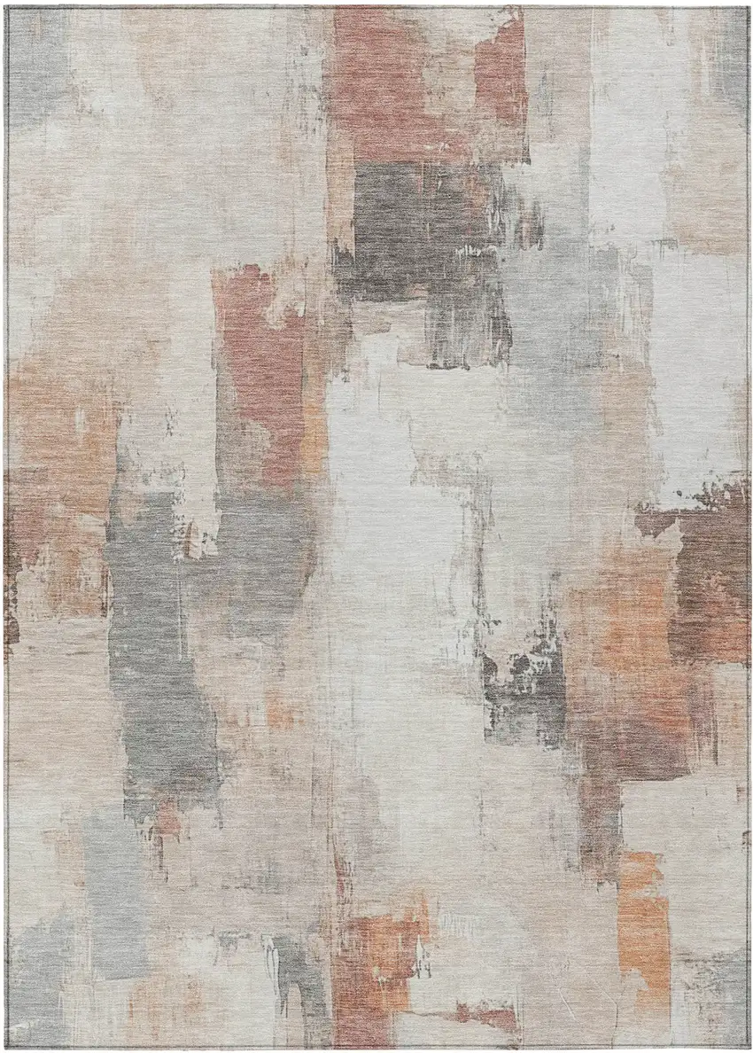 Rust And Ivory Abstract Washable Indoor Outdoor Area Rug Photo 9