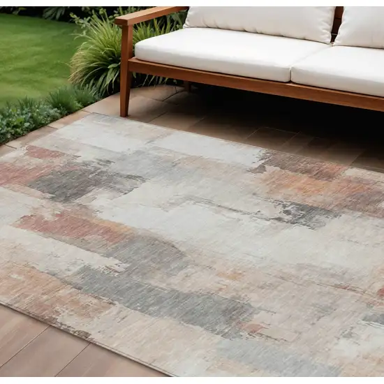 Rust And Ivory Abstract Washable Indoor Outdoor Area Rug Photo 2