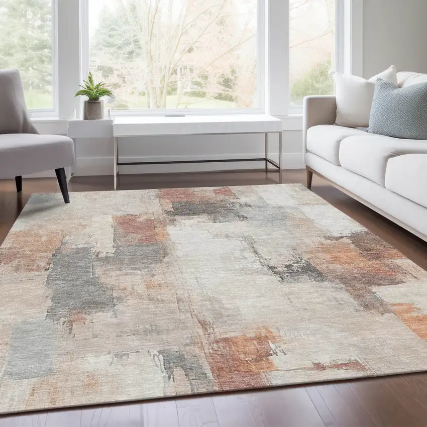 Rust And Ivory Abstract Washable Indoor Outdoor Area Rug Photo 7