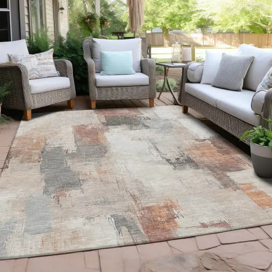Rust And Ivory Abstract Washable Indoor Outdoor Area Rug Photo 5