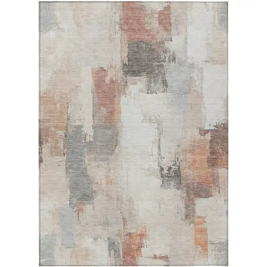 Rust And Ivory Abstract Washable Indoor Outdoor Area Rug Photo 9