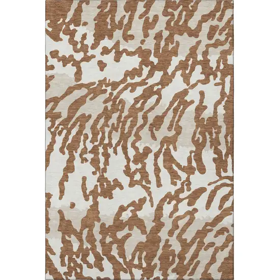 Rust And Ivory Animal Print Washable Area Rug With UV Protection Photo 4