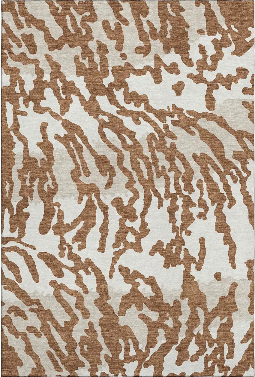 Rust And Ivory Animal Print Washable Area Rug With UV Protection Photo 1