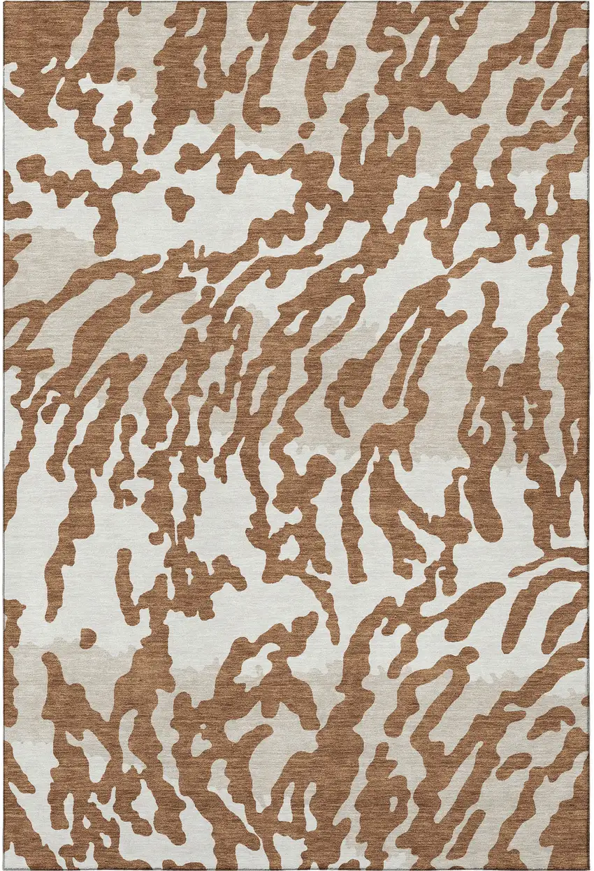 Rust And Ivory Animal Print Washable Area Rug With UV Protection Photo 4