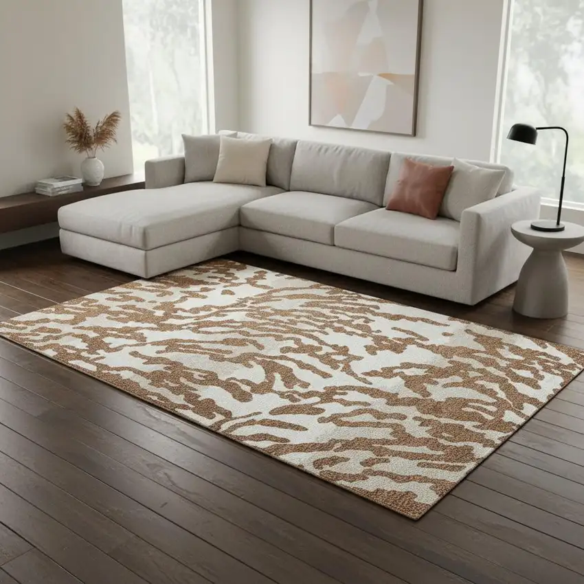 Rust And Ivory Animal Print Washable Area Rug With UV Protection Photo 2