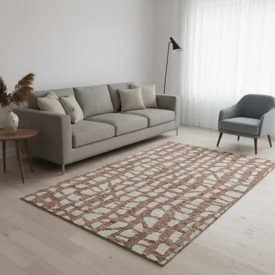 Rust And Ivory Cobblestone Washable Area Rug With UV Protection Photo 2