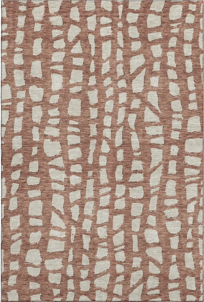 Rust And Ivory Cobblestone Washable Area Rug With UV Protection Photo 1