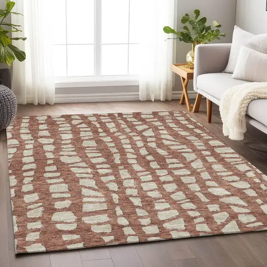 Rust And Ivory Cobblestone Washable Area Rug With UV Protection Photo 5