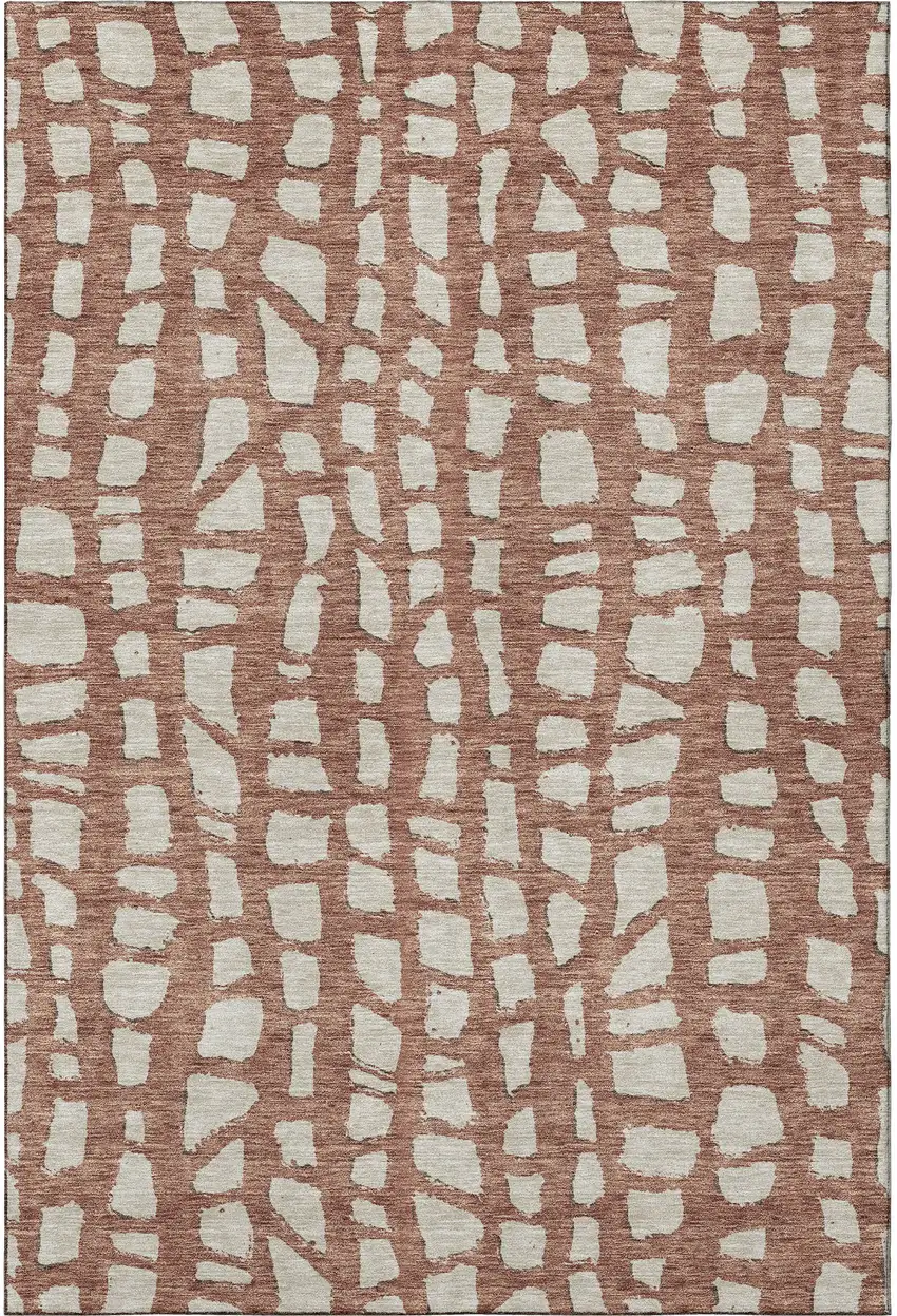 Rust And Ivory Cobblestone Washable Area Rug With UV Protection Photo 3