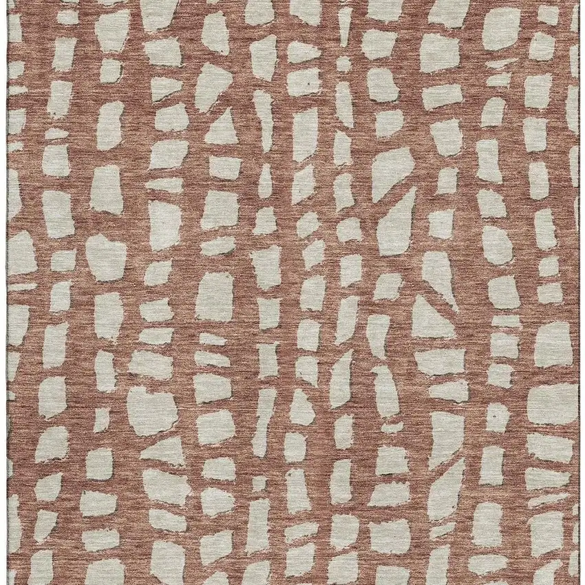 Rust And Ivory Cobblestone Washable Area Rug With UV Protection Photo 4
