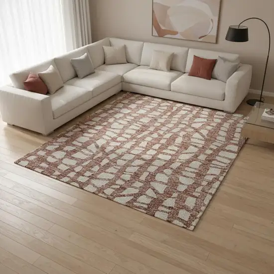 Rust And Ivory Cobblestone Washable Area Rug With UV Protection Photo 2