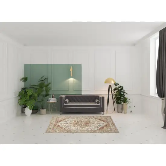 Rust And Ivory Floral Distressed Area Rug Photo 1