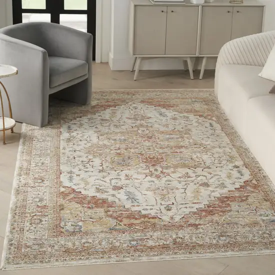 Rust And Ivory Floral Distressed Area Rug Photo 3