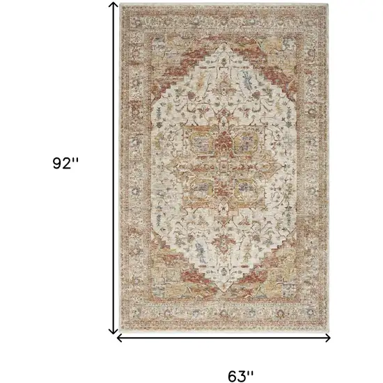 Rust And Ivory Floral Distressed Area Rug Photo 3