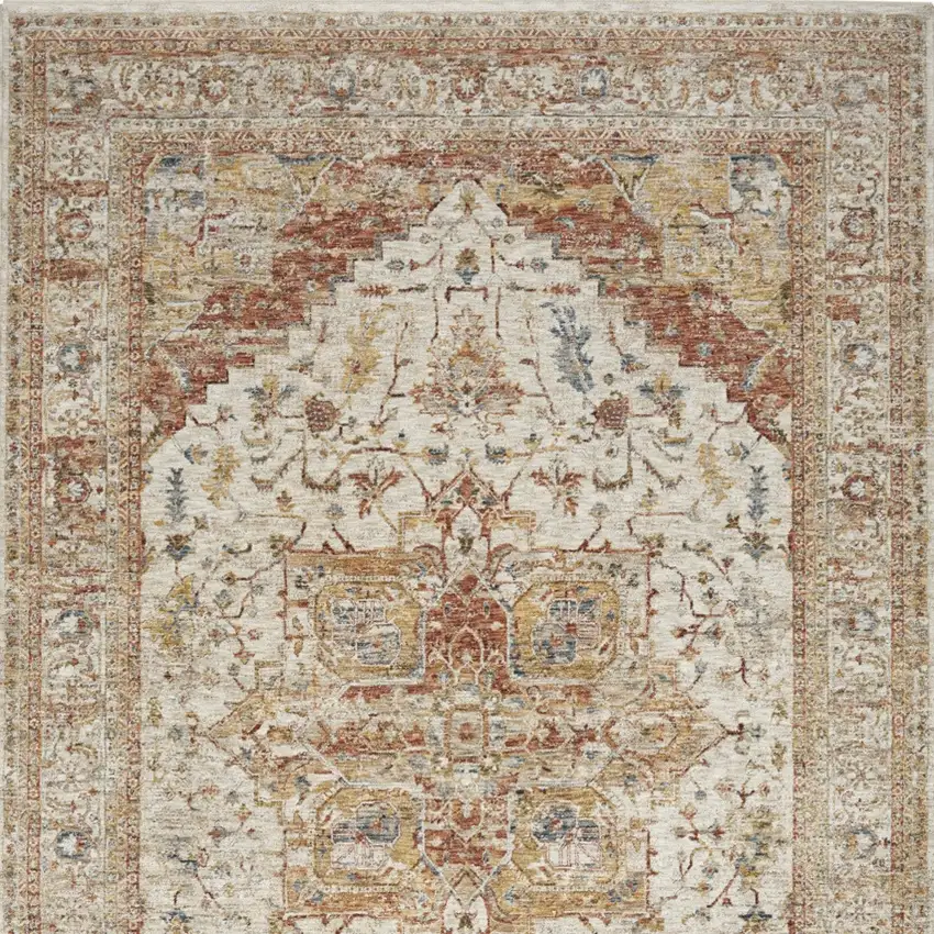 Rust And Ivory Floral Distressed Area Rug Photo 6