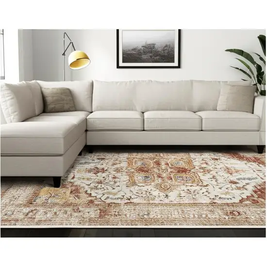 Rust And Ivory Floral Distressed Area Rug Photo 1