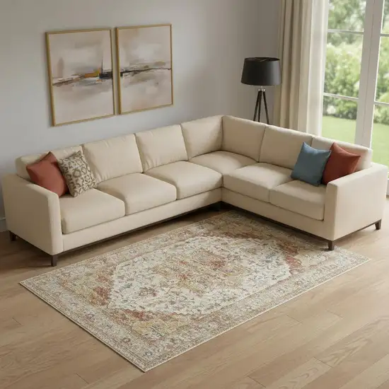 Rust And Ivory Floral Distressed Area Rug Photo 1