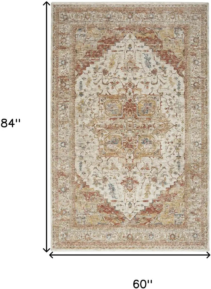 Rust And Ivory Floral Distressed Area Rug Photo 3