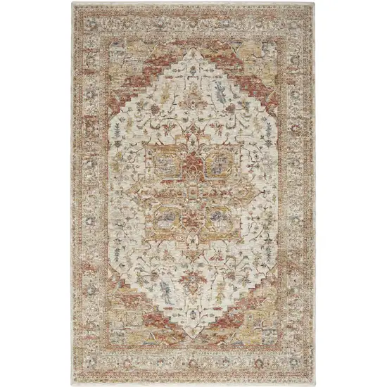 Rust And Ivory Floral Distressed Area Rug Photo 5
