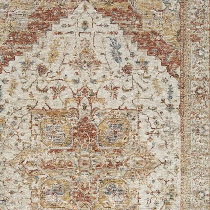 Rust And Ivory Floral Distressed Area Rug Photo 6