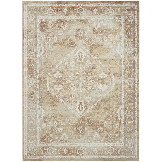 Rust And Ivory Floral Distressed Area Rug Photo 5