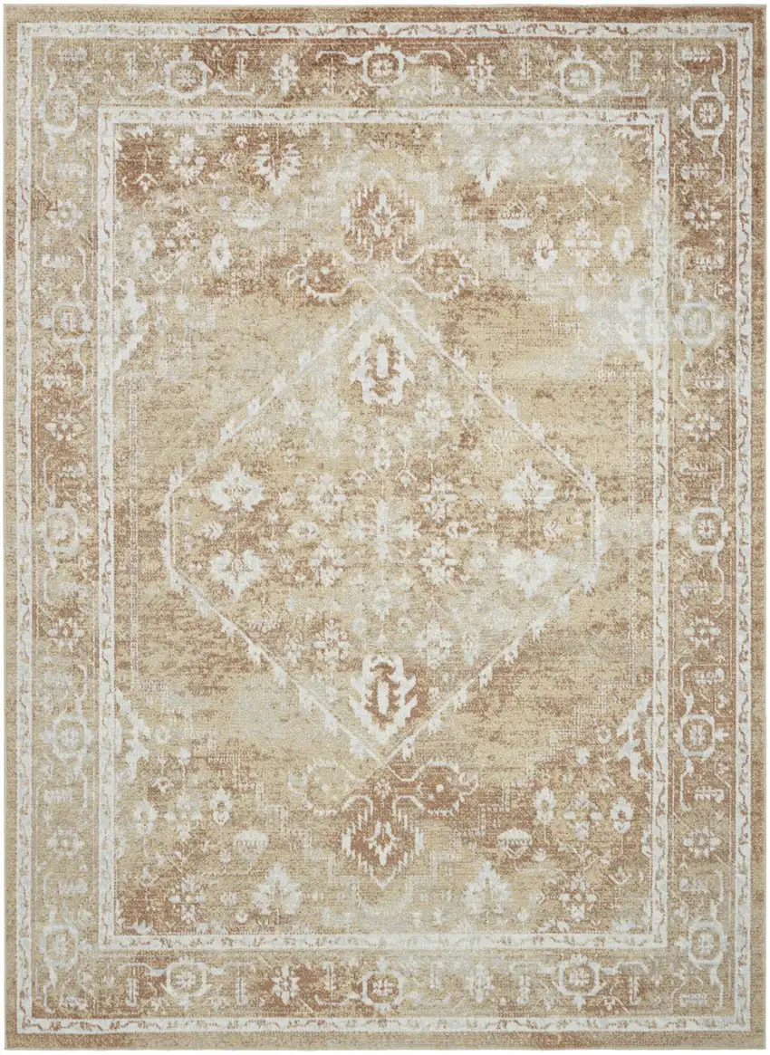 Rust And Ivory Floral Distressed Area Rug Photo 5