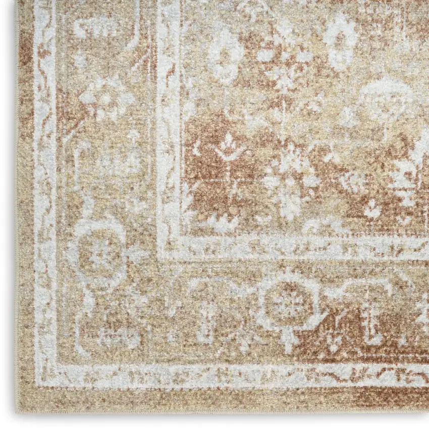 Rust And Ivory Floral Distressed Area Rug Photo 8