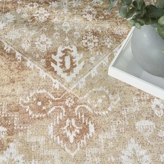 Rust And Ivory Floral Distressed Area Rug Photo 9