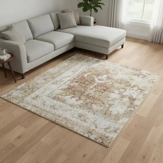 Rust And Ivory Floral Distressed Area Rug Photo 1