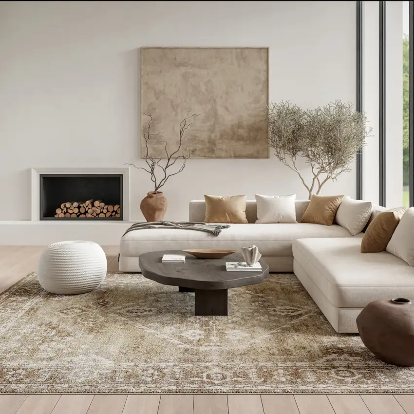 Rust And Ivory Floral Distressed Area Rug Photo 3