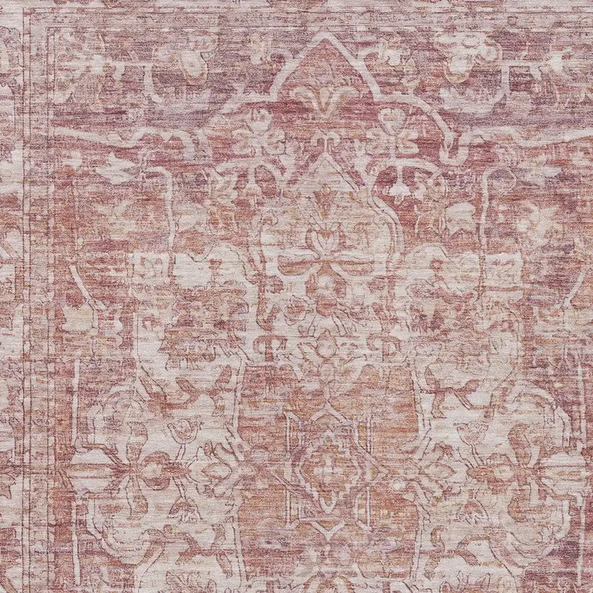 Rust And Ivory Floral Medallion Washable Indoor Outdoor Area Rug Photo 7