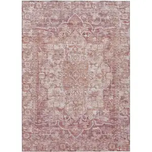 Photo of Rust And Ivory Floral Medallion Washable Indoor Outdoor Area Rug