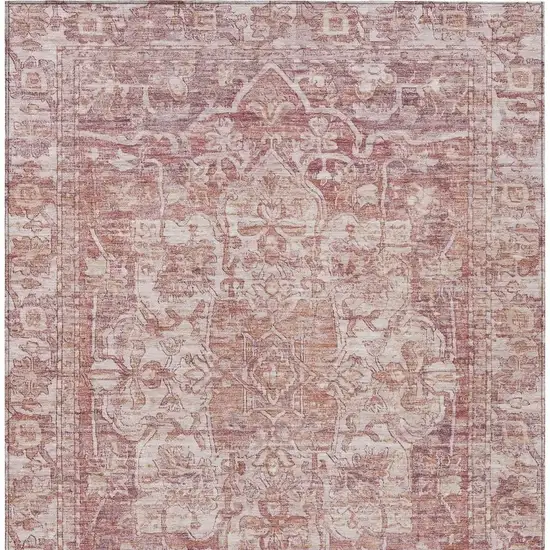 Rust And Ivory Floral Medallion Washable Indoor Outdoor Area Rug Photo 4