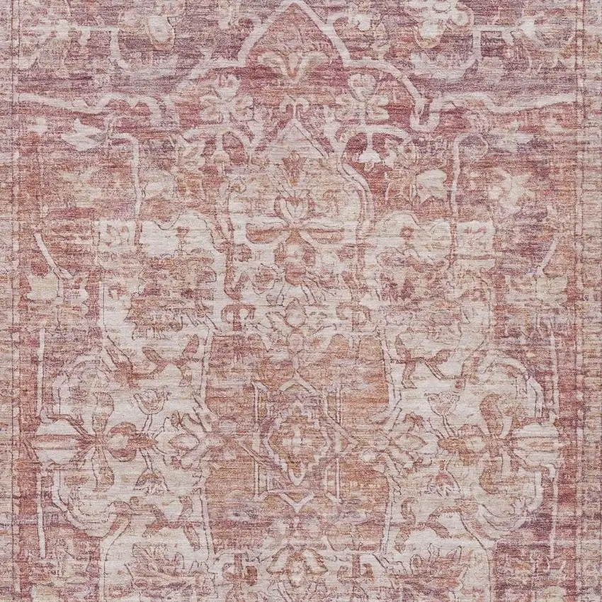 Rust And Ivory Floral Medallion Washable Indoor Outdoor Area Rug Photo 3