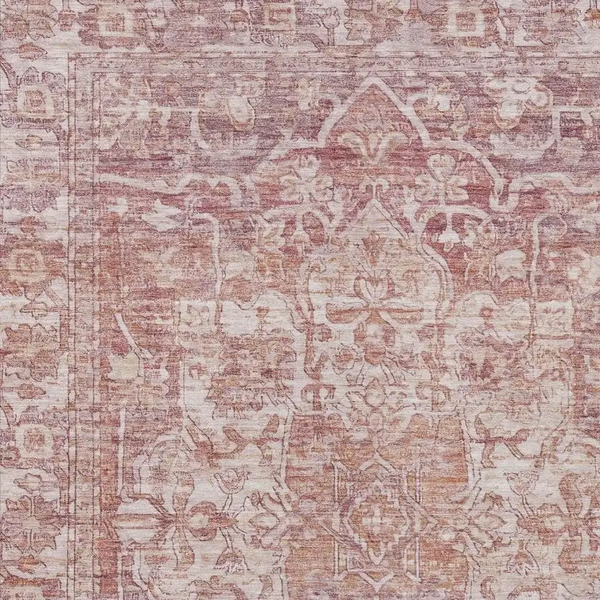 Rust And Ivory Floral Medallion Washable Indoor Outdoor Area Rug Photo 3