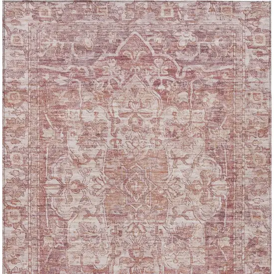 Rust And Ivory Floral Medallion Washable Indoor Outdoor Area Rug Photo 7