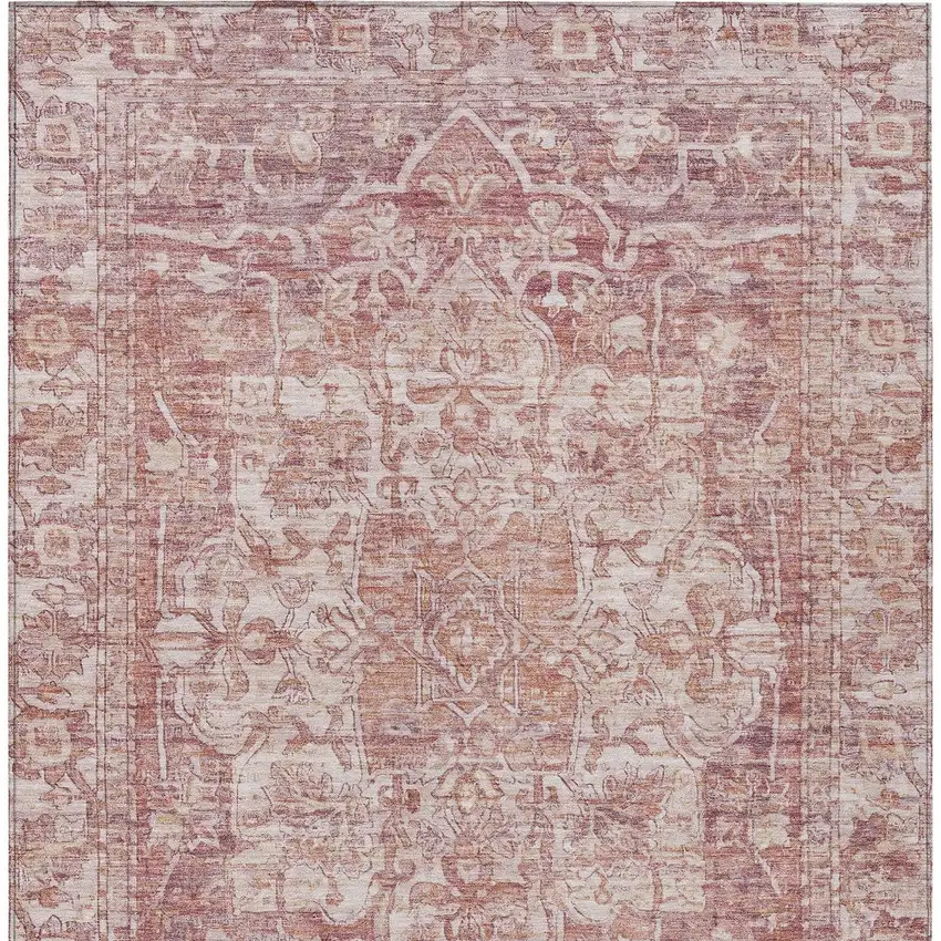 Rust And Ivory Floral Medallion Washable Indoor Outdoor Area Rug Photo 7
