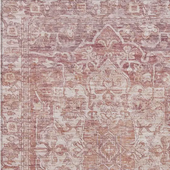 Rust And Ivory Floral Medallion Washable Indoor Outdoor Area Rug Photo 6