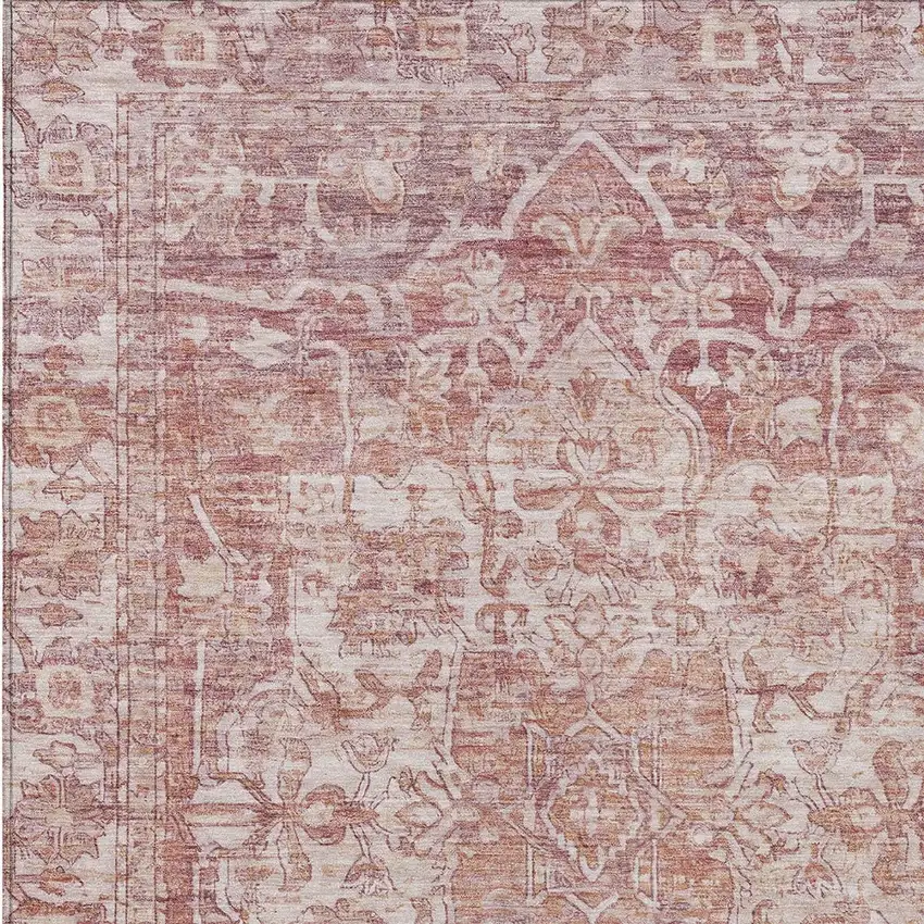 Rust And Ivory Floral Medallion Washable Indoor Outdoor Area Rug Photo 6