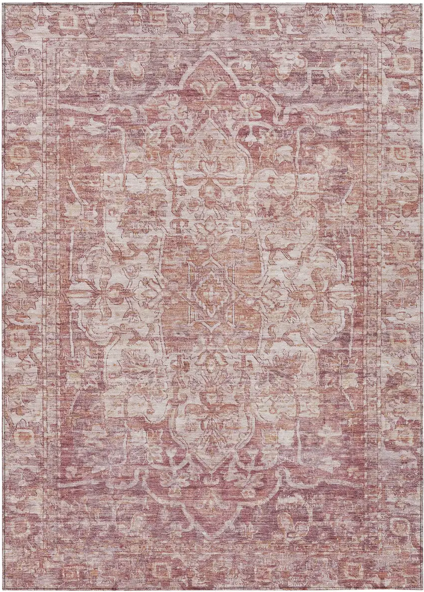 Rust And Ivory Floral Medallion Washable Indoor Outdoor Area Rug Photo 1